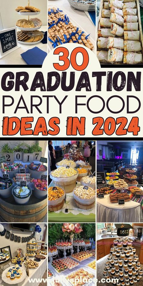 graduation party food, graduation food ideas, grad party food, graduation dessert ideas Graduation Party Lunch Ideas, Kindergarten Graduation Party Food, Senior Party Food Ideas, Graduation Dessert Ideas Sweet Treats, Preschool Graduation Food Ideas, Grad Party Finger Foods, Finger Foods Graduation Party, Graduation Finger Foods, Graduation Party Finger Food