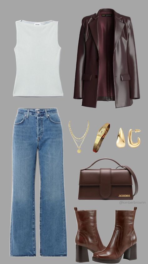 Fall inspiration outfit #fall #outfit #outfitcollage #brownaesthetic #classy #fallaesthetic #falloutfit #jeans #redbrown #autumnaesthetic #casualoutfit #collage #inspiration Chic Work Outfit, Collage Inspiration, Outfit Collage, Fall Inspiration, Causual Outfits, Fall Fits, Outfit Fall, Autumn Outfit, Outfit Inspo Fall