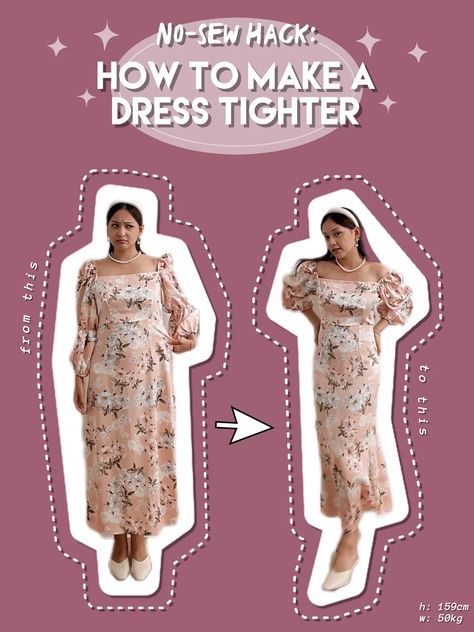 Easy Hack to Tighten Your Dress Without Sewing 🪡  | Video diterbitkan oleh QILAQLA | Lemon8 How To Tighten A Dress Without Sewing, Dress Without Sewing, Hack Dress, Dress Tight, I Promise You, Simple Tricks, Life Savers, Too Long, Strap Dress