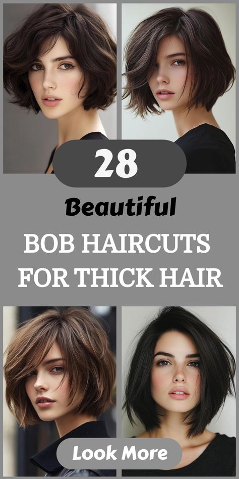 Revitalize your thick locks with 28 game-changing bob haircuts. These styles are expertly crafted to tame and celebrate your luxurious mane. Explore options ranging from short and sassy to long and layered, each designed to flatter your face shape and hair texture. Discover how the right cut can transform thick hair from unruly to utterly chic. Embrace a look that's both stylish and easy to maintain. Bobs For Thick Straight Hair, Layer Bob Haircut Medium, Thick Short Haircuts For Women, Bob Haircuts For Women With Thick Hair, Bobs Haircuts For Thick Hair, Short Hair Layers Thick Hair, Thinning Thick Hair Haircuts, Textures Haircut Medium, Short To Medium Length Hair With Layers