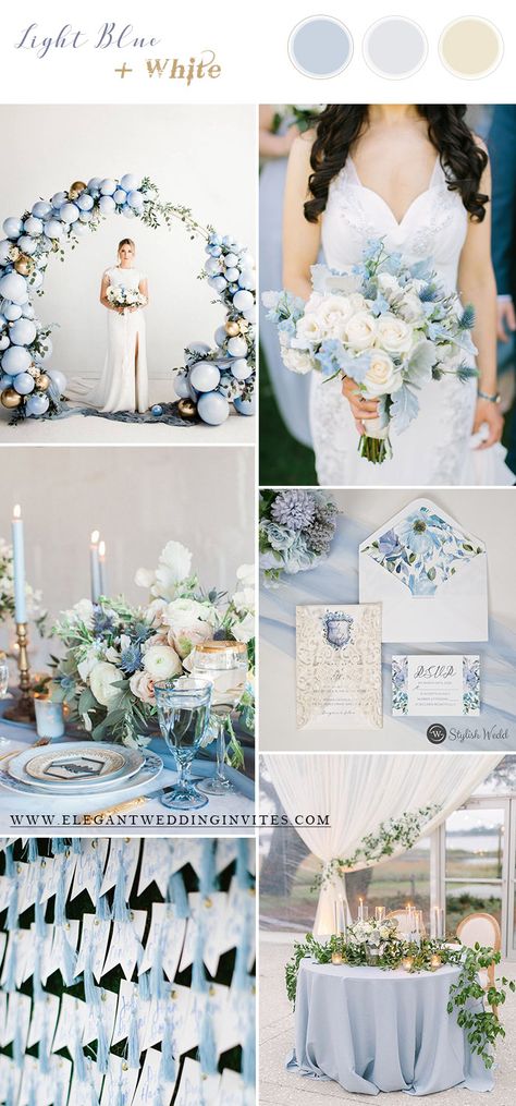 Blue Wedding Colors Archives - Elegantweddinginvites.com Blog Wedding Color Palette Light Blue, Light Blue And Navy Wedding Theme, Light Blue Wedding Palette, Light Blue And Sage Green Wedding, French Blue Wedding Theme, Different Shades Of Blue Wedding, Twilight Blue Wedding, Cerulean Wedding, Light Blue And Green Wedding