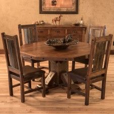 Rustic Round Table, Rustic Round Dining Table, Round Dining Table Sets, Round Dining Set, Round Kitchen, Gallery Furniture, Rustic Chair, Rustic Dining Room, Solid Wood Dining Table