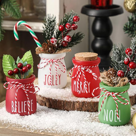 WODOHOLO Christmas Mini Mason Jars, Winter Tiered Tray Decor, 4Pcs Holiday Farmhouse Decor Xmas Table Centerpieces Noel Merry & Jolly Decor for Home, Desk, Shelves Xmas Table Centerpieces, Winter Tiered Tray Decor, Xmas Table, Christmas Cookie Jars, Tray Decor Christmas, Mini Mason Jars, Decoupage Diy, Christmas Mason Jars, Desk Shelves