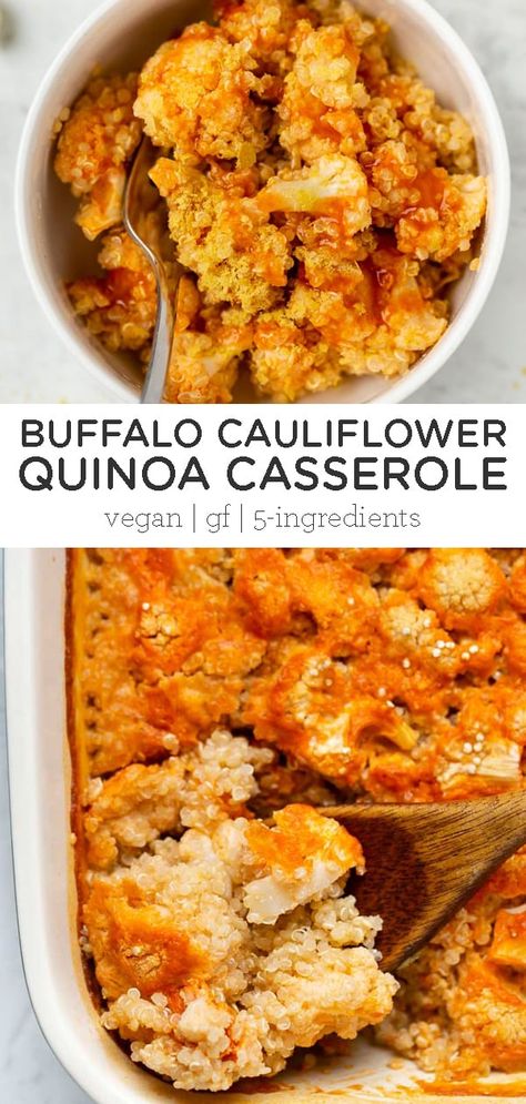 Buffalo Casserole, Healthy Buffalo Cauliflower, Cauliflower Baked, Quinoa Recipes Dinner, Cauliflower Quinoa, Buffalo Cauliflower Recipes, Tacos Easy, Vegan Buffalo Cauliflower, Quinoa Casserole