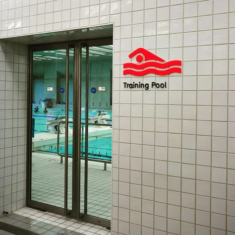 Swimming Pool Signage, London Aquatics Centre, Public Swimming Pool, Swimming Design, Tile Logo, Room Signage, Olympic Village, Swim School, Pool Signs