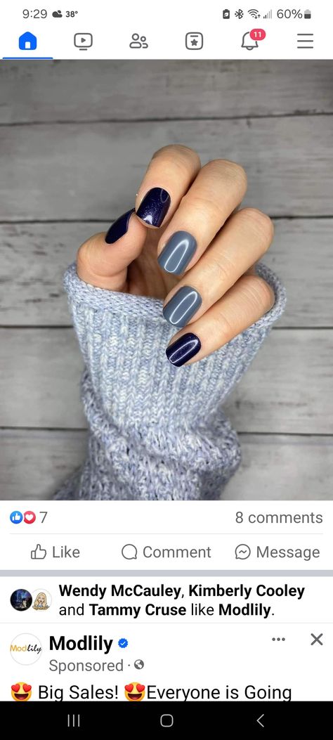 Gray And Blue Nails Design, Navy And Gray Nails, Blue Gray Nails Design, Greyish Blue Nails, Blue And Gray Nails, Nails Blue Gray, Blue Gray Nails, Blue Grey Nails, Grey Nail Designs