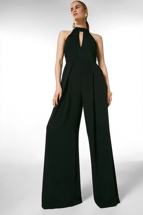 Jumpsuits | Jumpsuits For Women | Karen Millen US Prom Jumpsuit Classy, Jumpsuit Fashion Elegant, Wide Leg Jumpsuit Outfit, Homecoming Inspo, Prom Jumpsuit, Female References, Jump Suits, Sweep The Floor, Prom Inspo