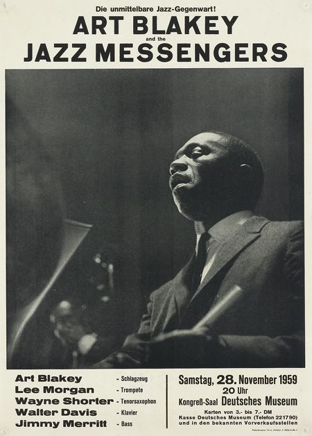 Art Blakey and the Jazz Messengers concert poster - 1959 Tumblr, Recital Poster, Blue Note Jazz, Art Blakey, Jazz Concert, Free Jazz, Jazz Poster, Jazz Art, Jazz Artists