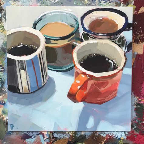 Teddi Parker on Instagram: “Back to coffee mugs today!  3/4 in the series done.  8x8in acrylic on canvas panel.” Coffee Painting, Acrylic Abstract, Ap Art, Still Life Art, Paint Ideas, Fine Art Gallery, Art Auction, Still Life Painting, Original Fine Art