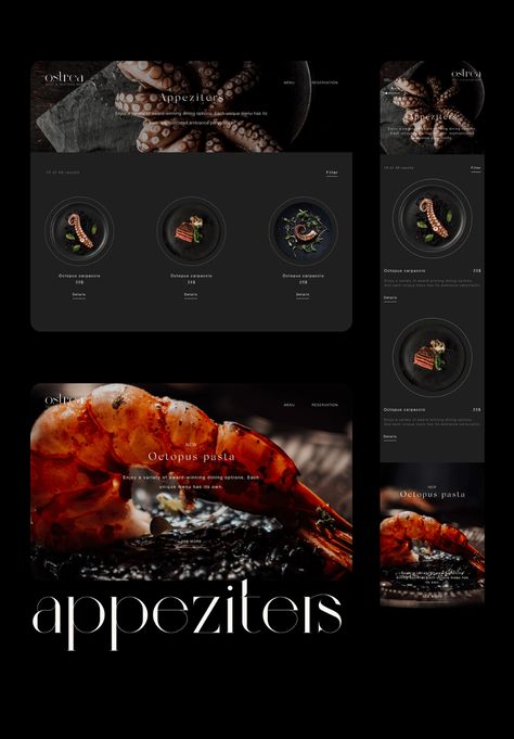 Restaraunt Website Design, Restaurant Menu Web Design, Dark Menu Design, Luxury Restaurant Menu Design, Website Design Restaurant, Chef Website Design, Web Menu Design, Dining Menu Design, Food Mood Board