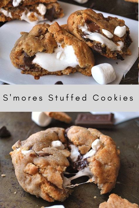 S Mores Cookies, Stuffed Cookies, Smores Cookies, Recipes Cookies, Treat Recipes, S'mores, Diet Vegetarian, Simply Delicious, Cookies Recipes