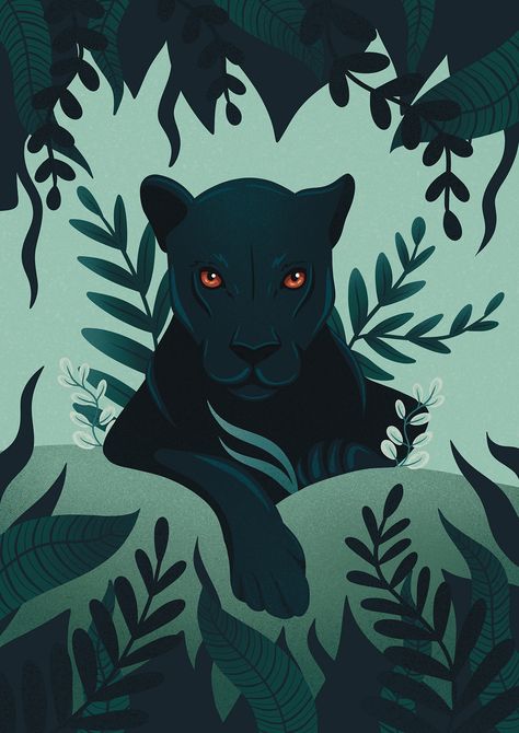 Panther in the jungle on Behance Mushrooms Illustration, Jungle Drawing, Panther Art, Jungle Illustration, Digital Art Drawing, Jungle Art, Book Illustration Art, Botanical Illustrations, In The Jungle