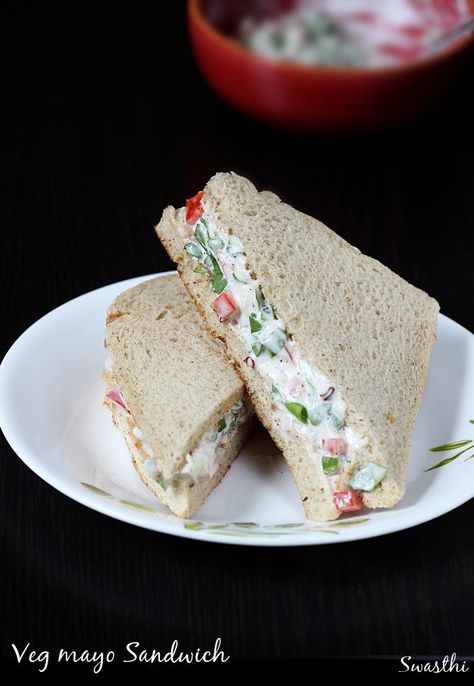 Veg mayonnaise sandwich recipe - A quick breakfast or snack under 10 minutes made with mayo and fresh mixed vegetables. Delicious, flavorful and simple. Mayonnaise Sandwich Recipe, Quick Sandwich Recipes, Cucumber Sandwiches Recipes, Sandwich Maker Recipes, Cold Sandwich Recipes, Mayonnaise Sandwich, Applesauce Bread, Mayo Sandwich, Quick Sandwiches