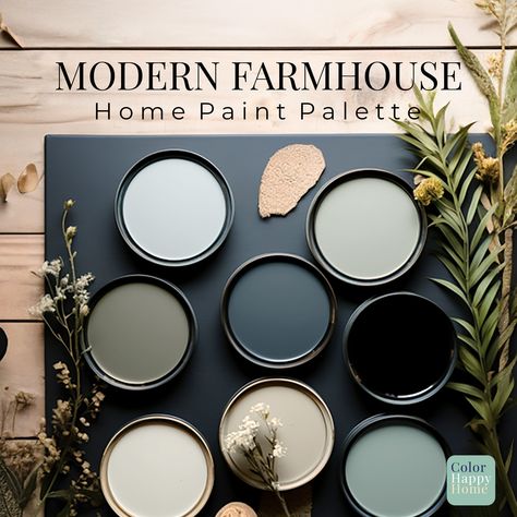 Home Paint Color Palette, Farmhouse Color Scheme, Sherwin Williams Color Palette, Home Paint Color, Paint Palettes, Home Paint, Farmhouse Paint Colors, House Color Palettes, Modern Farmhouse Home