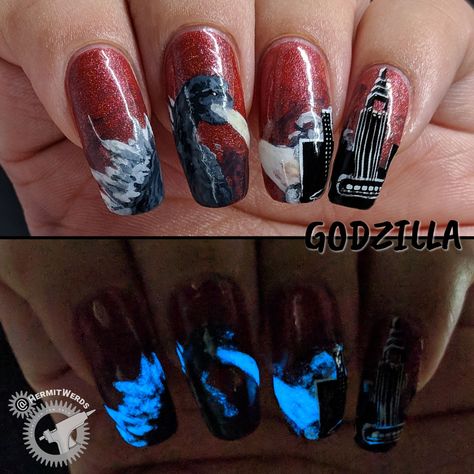 Godzilla Makeup, Godzilla Nails, Just Nails, Star Wars Nails, Bday Nails, Themed Nails, Mens Hairstyles With Beard, Nail Tip Designs, Art Designs Ideas