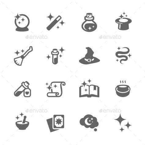 Magic Icons by davooda Simple Set of Magic Related Vector Icons for Your Design. Vector EPS 10 Format. Well Organized and Layered. Fully Editable. Can Be Magic Tattoo, Magic Symbols, Simple Icon, Book Icons, Iphone Layout, Web Icons, Witch Decor, Game Icon, Magic Book