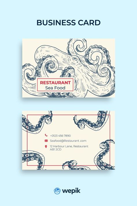 Restaurant Menu Card, Restaurant Card, Food Business Card, Restaurant Business Cards, Menu Card Design, Restaurant Business, Restaurant Branding, Business Card Template Design, Seafood Restaurant