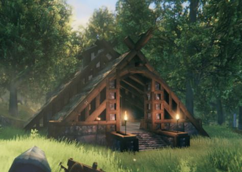 Valheim Viking House, Valheim Great Hall, Valheim Small House, Valhiem House Ideas, Valheim Storage, Valheim Building Ideas, Valheim House Ideas, Viking Architecture, Valheim Builds