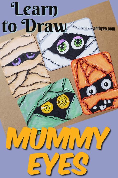 Make your own mummy drawing step by step. Art tutorials for beginners. Get your FREE guide and start improving your art today. Halloween Art Drawing, Halloween Art Lessons, Thanksgiving Art Projects, Drawings For Beginners, Halloween Art Projects, Nail Art Halloween, October Art, Middle School Art Projects, Easy Drawings For Beginners