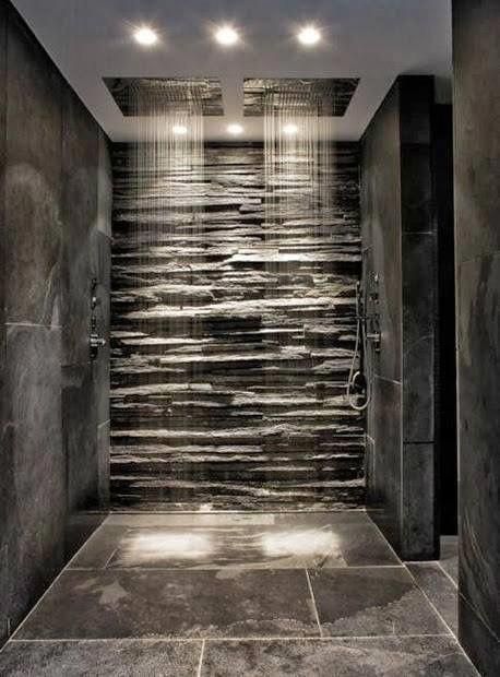 #masterbathroomideas Design Interior Baie, Bilik Air, Interior Boho, Man Cave Bathroom, Bathroom Shower Design, Stone Bathroom, Decor Baie, Luxury Shower, Stone Walls