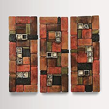 Hidden Treasure Panel Triptych by Rhonda Cearlock (Ceramic Wall Sculpture) Clay Mosaic Tiles, Textured Tiles Wall, Clay Forms, Flower Room Decor, Ceramic Wall Sculpture, Deer Wall Art, Mixed Media Art Canvas, Deer Wall, Ceramic Wall Art