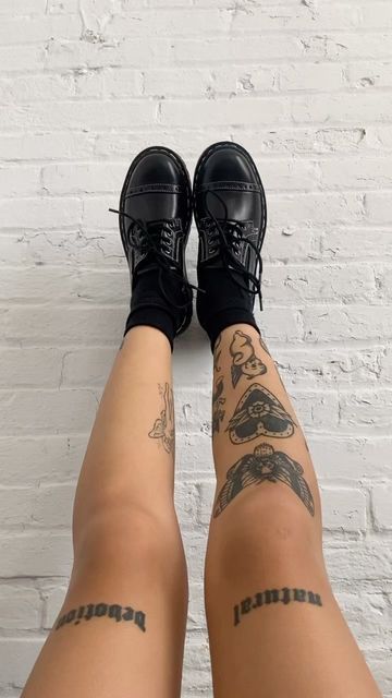 Aesthetic Leg Tattoos, Tuk Footwear, Back Of Leg Tattoo, Leg Tattoo Placements, Tattoo 101, Leg Tats, Legs Tattoo, Back Of Leg Tattoos, Snicker Shoes