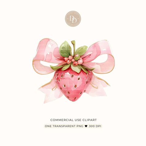 Coquette Strawberry, Bow Painting Art, Bow Illustration, Strawberry Png, Strawberry Clipart, Bow Clipart, Watercolor Texture, Drops Design, Watercolor Pattern