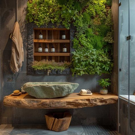 20+ Fresh and Functional Ideas for a Bathroom Makeover • 333+ Images • [ArtFacade] Biophilic Design Bathroom, Plant Decor Bathroom, Balinese Kitchen, Rainforest Bathroom, Biophilic Bathroom, Bathroom Plant Decor, Bathroom Plant, Jungle Bathroom, Bathroom Plants Decor