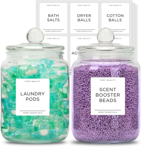 AIRTIGHT - Keep your laundry detergent, pods, or powder in our airtight glass jars. The secure lids and airtight seals prevent moisture from seeping in, ensuring your laundry products stay dry and clump-free. Say goodbye to wasted detergent and hello to long-lasting freshness.
HALF GALLON CAPACITY - Our set includes two 1/2 gallon glass canisters with lids and labels, Make your laundry room well organized and save space for you. Glass Containers With Lids, Gallon Glass Jars, Dishwasher Pods, Large Glass Jars, Shaker Pegs, Laundry Pods, Laundry Scents, Detergent Dispenser, Scent Booster