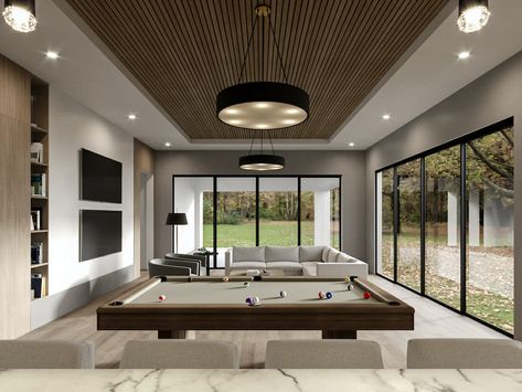 Modern Billiard Room, Luxury Home Bar, Pool Table Bar, Modern Home Bar Designs, Modern Game Room, Modern Pool Table, Snooker Room, Pool Table Room, Home Game Room