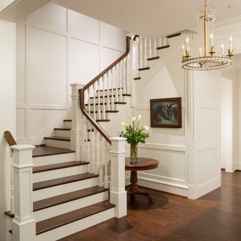 This is an example of a traditional wood u-shaped staircase in Baltimore. Description from houzz.com. I searched for this on bing.com/images Staircase Molding, U Shaped Staircase, Stairs Trim, Foyer Stairs, White Staircase, Foyer Staircase, Traditional Staircase, Interior Staircase, Staircase Remodel