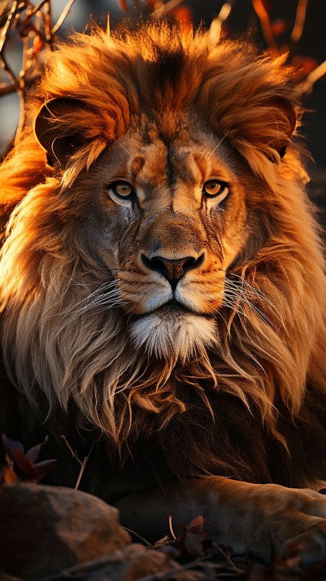 The adult lion, also known as the "King of the Jungle," is a majestic and awe-inspiring creature. With its powerful physique and regal demeanor, it reigns supreme over the savannas and grasslands of Africa.  An adult lion typically weighs between 330-550 pounds and reaches lengths of 5-6 feet. Its tawny or golden coat is a striking feature, with a long mane that frames its face and neck. The mane serves as a sign of masculinity and helps protect the lion's neck during fierce battles.  Lions are Majestic Lion Tattoo, Male Lion Photography, Lion Face Photography, Lion Art Painting, Lion Pics, Sign From God, African Animals Photography, Lion Art Tattoo, Lion Eyes