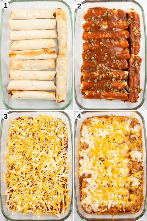 Place the taquitos into the baking dish. Pour the enchilada sauce over the taquitos. Top with shredded cheese and bake. 3 Ingredient Enchiladas, Easy Baked Enchiladas, Chicken Taquitos Enchilada Casserole, Easy Taquito Enchiladas, Enchiladas Made With Taquitos, Frozen Taquitos Enchiladas, Pioneer Woman Taquito Enchiladas, Frozen Taquito Enchilada Casserole, Easy Enchiladas With Frozen Taquitos