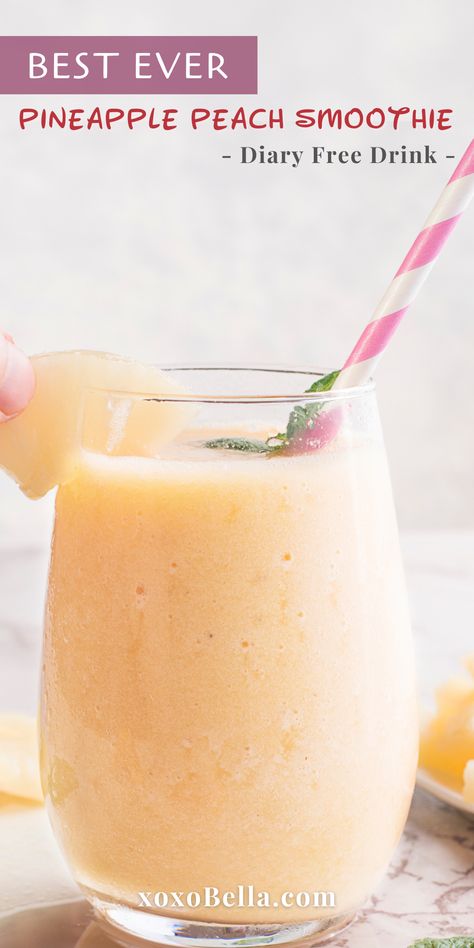 Milk Free Smoothie Recipes, Gluten Free Dairy Free Smoothies, Non Dairy Smoothie Recipes, Lactose Free Smoothie Recipes, Dairy Free Smoothie Recipes, Lactose Free Smoothies, Pineapple Peach Smoothie, Non Dairy Smoothie, Smoothie With Pineapple