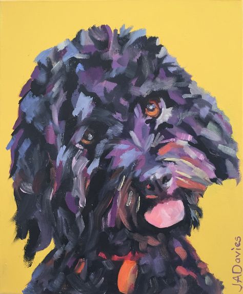 Black Labradoodle Painting, Labradoodle Painting, Guided Painting, Black Goldendoodle, Goldendoodle Art, Flat Painting, Puppy Crafts, Dog Portraits Painting, Whimsical Animals