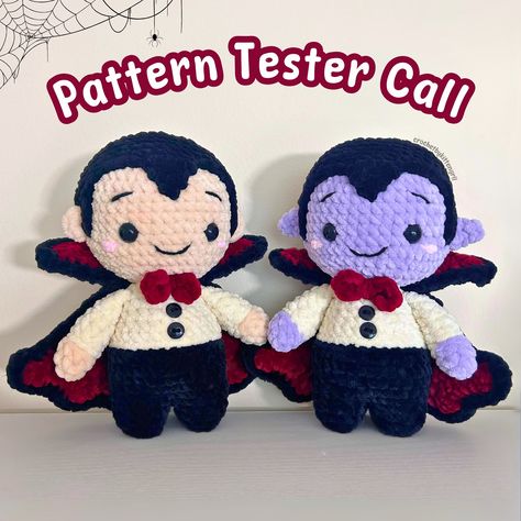 VICTOR THE VAMPIRE PATTERN TESTER CALL 📢 [CLOSED] I’m super excited to have some people test my Victor the Vampire crochet pattern!! 🥹 If you’re interested please read below on how to apply!! 💕 CONDITIONS: ✿ have the time to finish crocheting this project by September 20th ✿ share your finished product as a post or reel when the pattern gets released! ✿ PROVIDE FEEDBACK :) ✿ be willing to be added to an insta group chat! RULES TO APPLY: ✿ have a public crochet account ✿ follow me, like, ... Group Chat Rules, Vampire Crochet, Crochet Vampire, Crochet Creations, Crochet Doll Pattern, Super Excited, The Vampire, Yarn Crafts, Crochet Doll