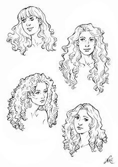 Curly Hair Comic Drawing, Big Curly Hair Drawing Reference, Thick Curly Hair Drawing, Cartoon Character Curly Hair, Flowing Curly Hair Drawing, How To Draw 2c Hair, Black Hair Sketch Drawings, How To Draw Curly Hair Cartoon, Drawing Hair Types