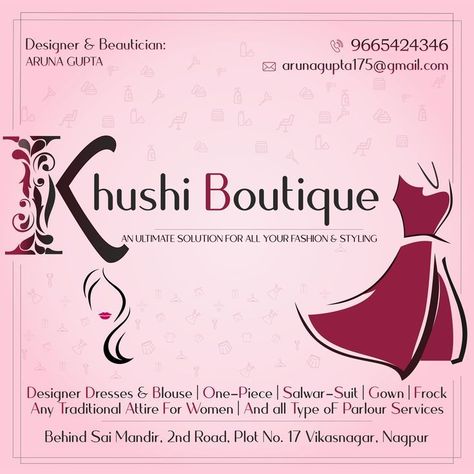 Welcome to Khushi Boutique cafelogo Designer Boutique Logo, Name For Boutique Shop, Visiting Cards Design Fashion Boutique, Dress Shop Poster Design, Boutique Caption Ideas, Visiting Cards Design For Boutique, Visiting Card For Boutique, Boutique Board Design Ideas, Boutique Cards Design