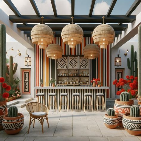 Modern Mexican Hacienda, Restaraunt Design, Restaurants Interior Design, Interior Design Studios, African Restaurant, Modernism Week Palm Springs, Restaurants Interior, Boho Bar, Indigenous Design