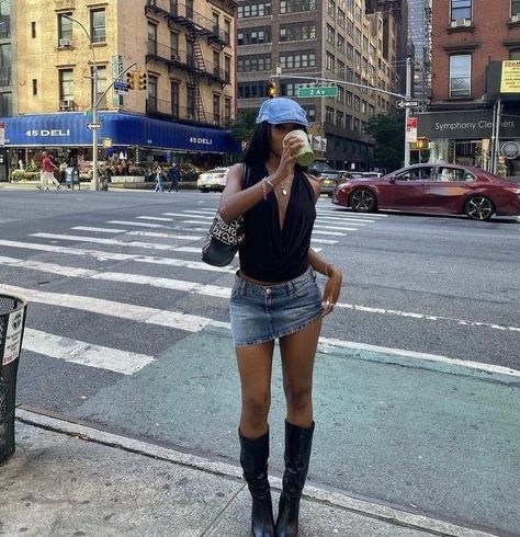 City Drinks Outfit, Ny Street Style 2023 Summer, Going Out Outfits New York, Going Out Outfits Nyc, Platform Gogo Boots, Leather Long Boots, Summer Boots Outfit, Lash Mapping, Cowl Neck Cami