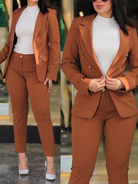 Formal Pant, Elegant Blazers, Women Formals, Long Sleeve Blazers, Ankle Length Pants, Solid Clothes, Business Attire, Casual Sets, Chic Woman