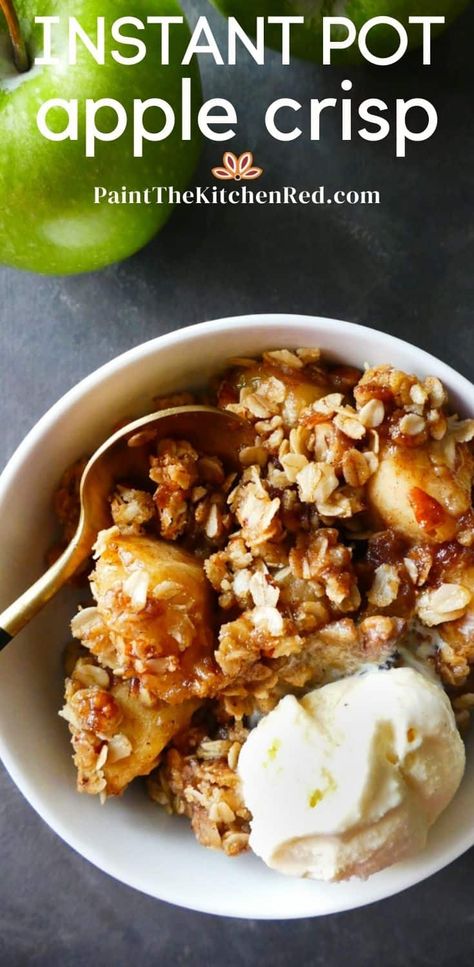 Instant Pot Apple Crisp is a quick and easy Instant Pot dessert recipe made with fresh apples and topped with crisp, crunchy oatmeal streusel. Apple pie fans will love this delicious recipe. Instant Pot Apple Crisp, Instant Pot Dessert, Crunchy Oatmeal, Apple Crisp With Oatmeal, Easy Fall Dinners, Caramel Apple Crisp, Fall Fruit, Fall Dinners, Apple Crisp Recipes