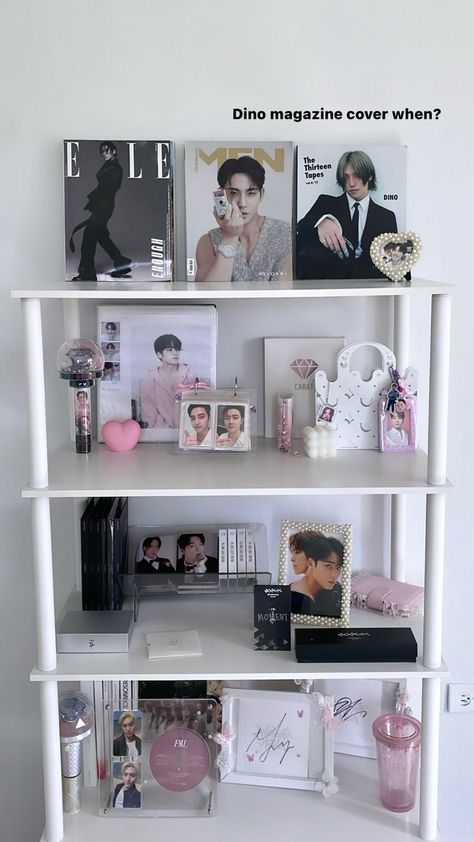 Skz Album Shelf, Kpop Albums Shelf Ideas, Purse Display Ideas Bedrooms, Kpop Shelf Aesthetic, Kpop Shelf Ideas, Kpop Bookshelf, Kpop Shelves, Kpop Album Collection, Collector Aesthetic