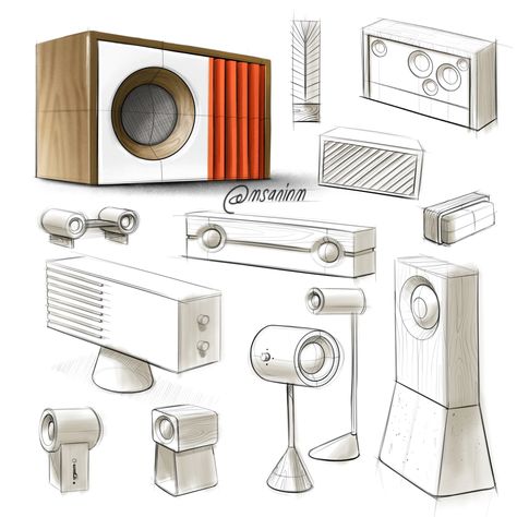 Behance Product Design, Speaker Concept Design, Speaker Design Sketch, Speaker Product Design, Speaker Sketch, Electronic Product Design, Digital Sketchbook, Industrial Design Portfolio, Drawing Furniture