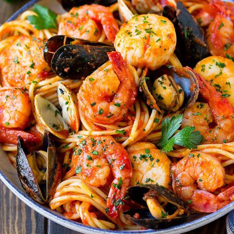 Seafood Pasta #seafoodrecipes #healthyrecipes #pasta Shrimp Mussels Pasta, Sea Food Pasta Recipes, Mixed Seafood Pasta, Scallops Dinner, Spaghetti Shrimp, Italian Seafood Pasta, Clams And Mussels, Mixed Seafood Recipe, Recipe Shrimp