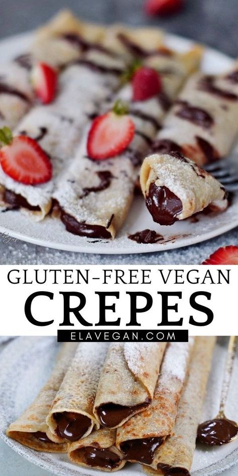 Gluten Free Egg Free Breakfast, Gluten Free Crepes Recipe, Vegan Crepes Recipe, Ella Vegan, Egg Free Desserts, Egg Free Breakfast, Vegan Crepes, Gluten Free Crepes, Coconut Dessert