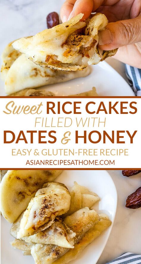 Japanese Sweet Rice Recipes, Sticky Rice Cake Recipe, Honey Filling, Asian Inspired Desserts, Asian Treats, Rice Cake Snacks, Sticky Rice Cakes, Chinese Desserts, Sticky Rice Cake