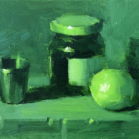 Qiang Huang on Instagram: “I did another monochromatic still life study. Today's color is green. The colors I have used for this one is sap green, cadmium green pale…” Nature, Green Monochromatic Painting, Monochromatic Still Life, Arts References, Natural Form Artists, Green Still Life, Monochrome Still Life, Green Study, Cezanne Still Life