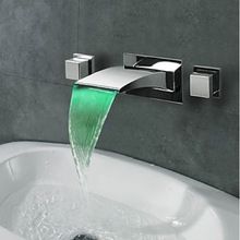 Widespread  Wall Mount 3 Colors LED Bathroom Sink Faucet Waterfall Dual Handles Mixer Tap(China (Mainland)) Bathroom Sink Faucets Waterfall, Bathroom Sink Faucets Chrome, Kitchen Faucet Design, Wall Mount Faucet Bathroom Sink, Luxury Bathroom Sinks, Sinks Kitchen, Modern Kitchen Faucet, Bathroom Sink Taps, Waterfall Wall