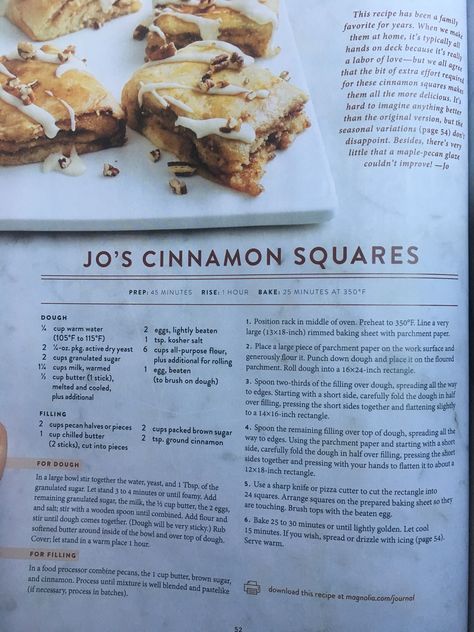 Jo’s  cinnamon squares Jo’s Cinnamon Squares, Cinnamon Delights, Cinnamon Squares, Magnolia Recipes, Magnolia Journal, Magnolia Bakery, Brunch Bread, Breakfast Goodies, Breakfast Sweets